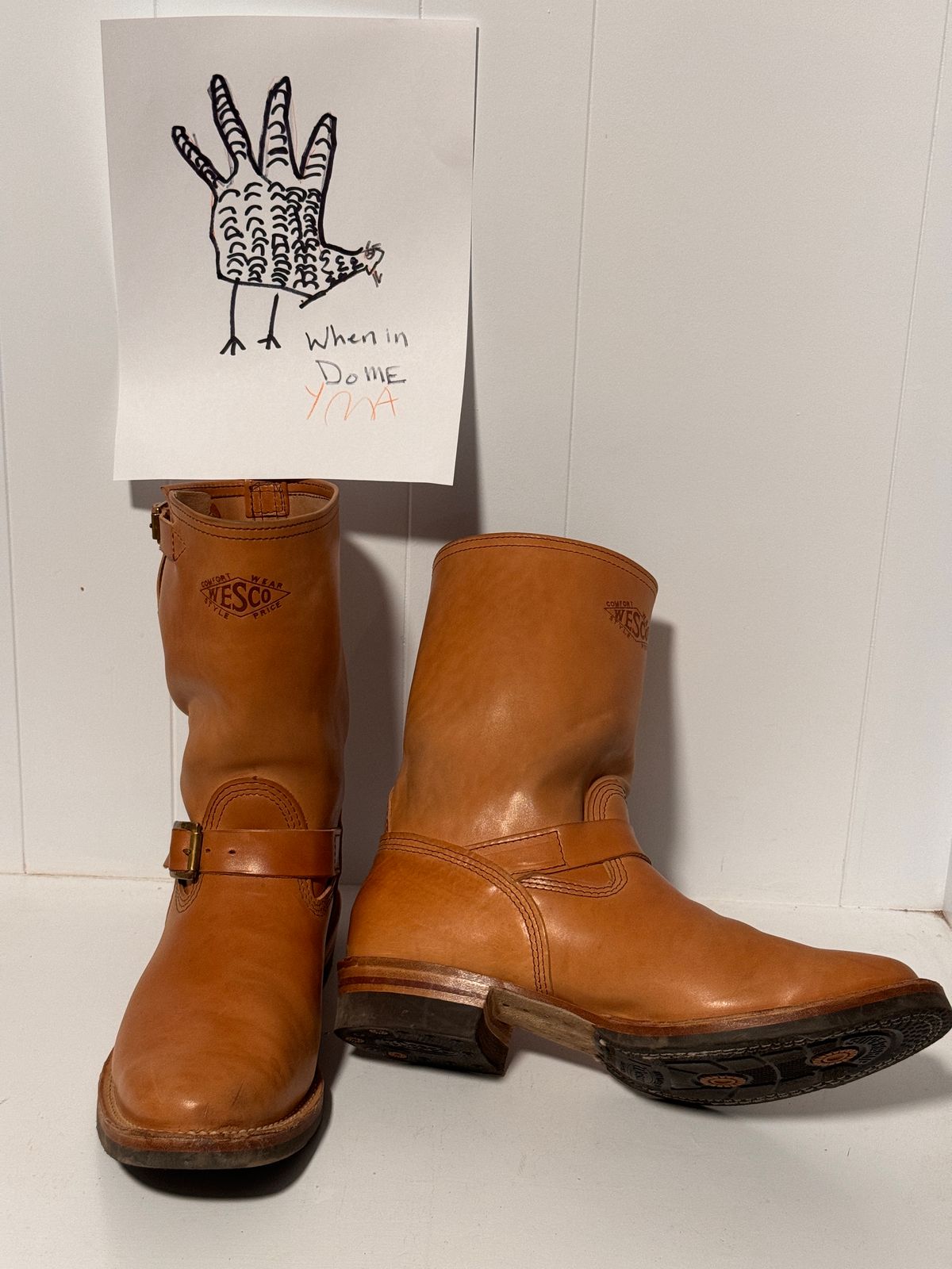 Photo by centralfornia on November 6, 2024 of the Wesco 1939 Engineer Boot in Maryam Natural Horsebutt.