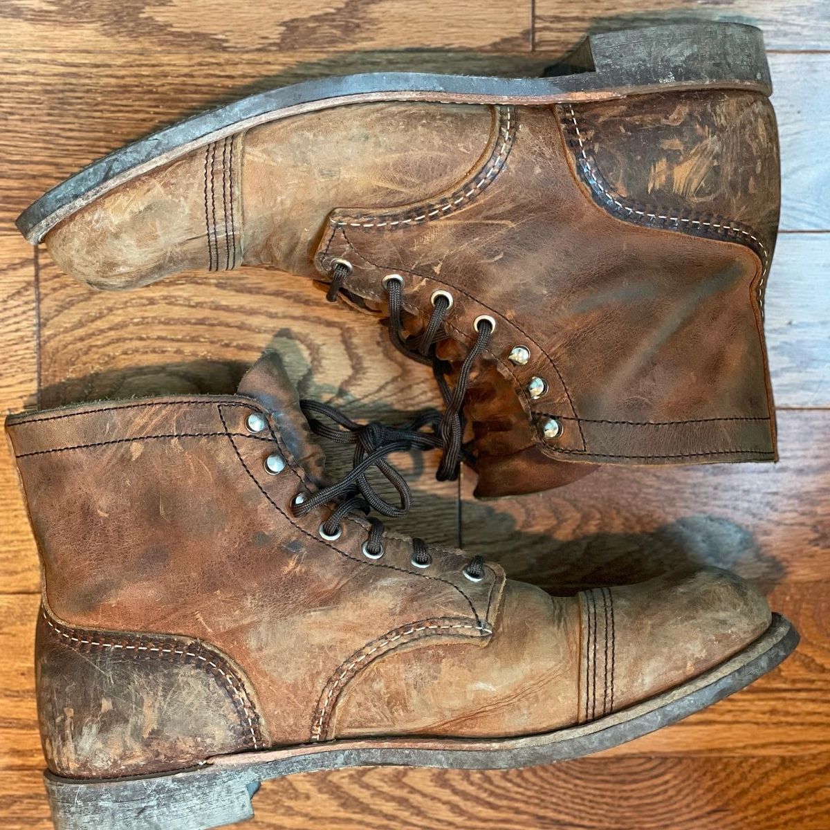 Photo by fishtownfades on April 19, 2024 of the Red Wing Iron Ranger in S.B. Foot Copper Rough and Tough.