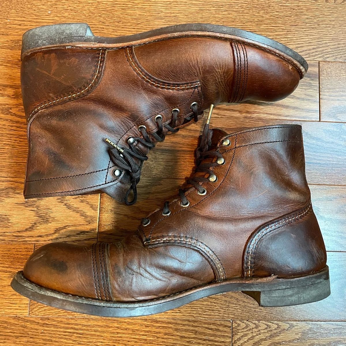 Photo by fishtownfades on April 19, 2024 of the Red Wing Iron Ranger in S.B. Foot Copper Rough and Tough.