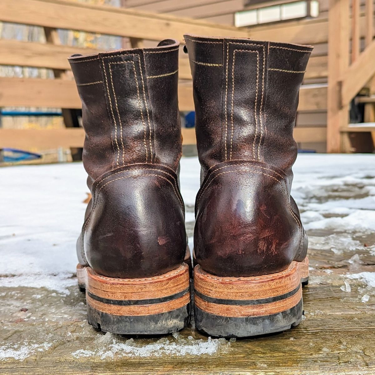 Photo by workwearfit on November 1, 2023 of the Sutorial Buckham in Horween Brown Waxed Flesh.