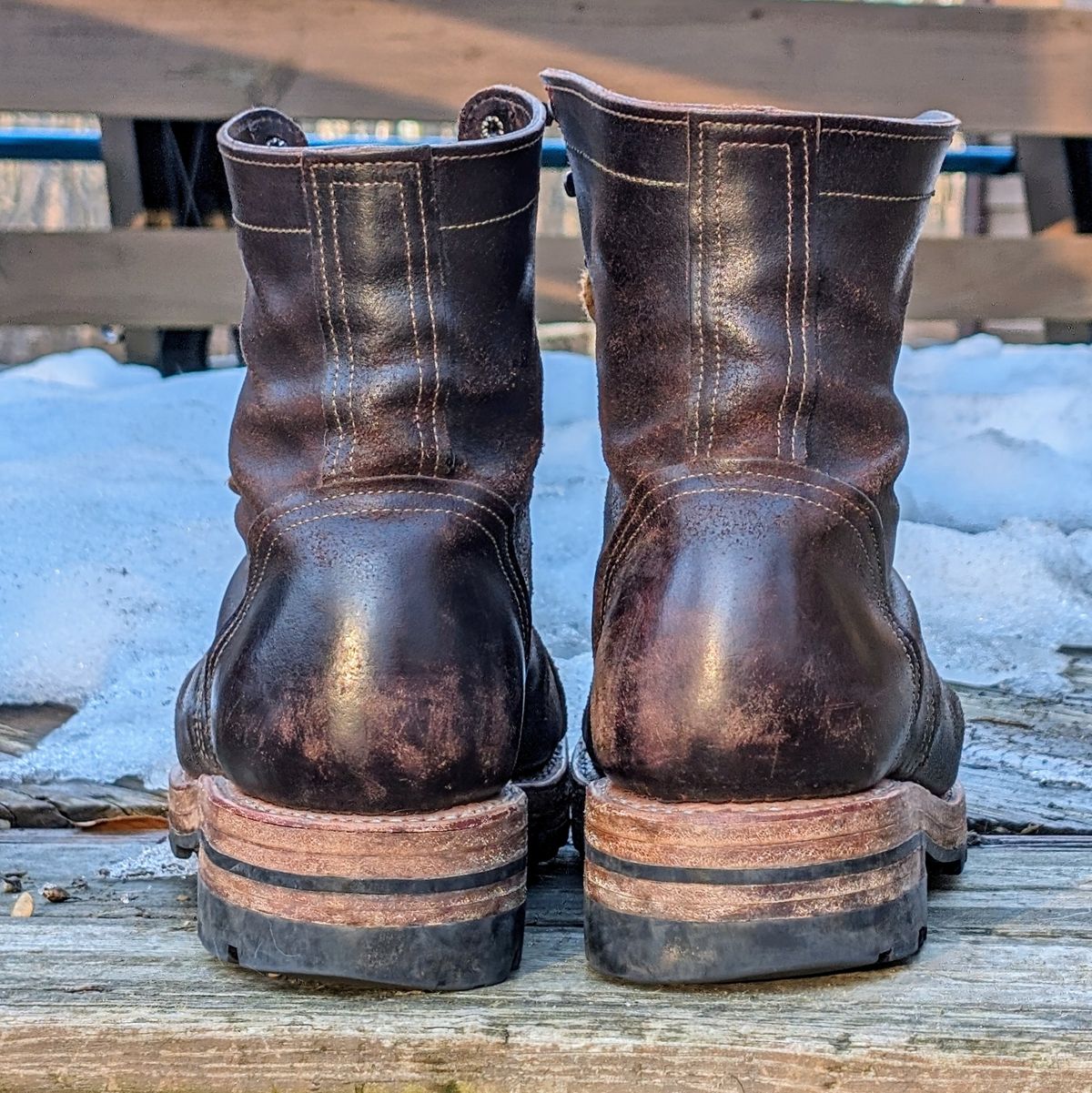 Photo by theworkwearkit on February 4, 2024 of the Sutorial Buckham in Horween Brown Waxed Flesh.