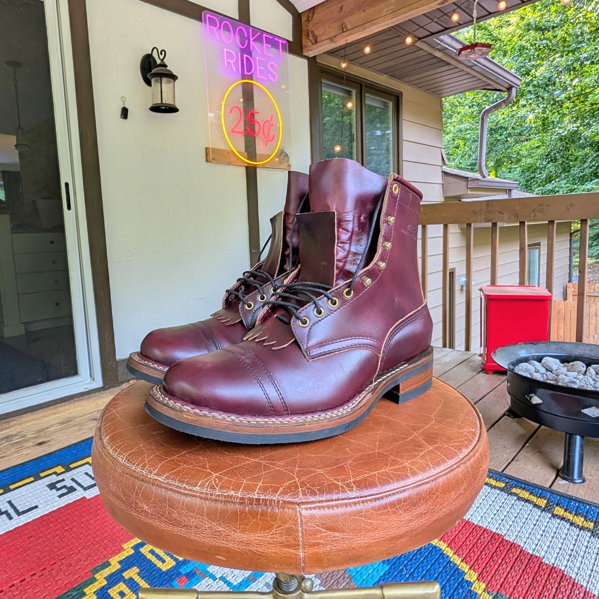Photo by workwearfit on October 1, 2025 of the White's Bounty Hunter in Horween Burgundy Chromexcel Horsehide.