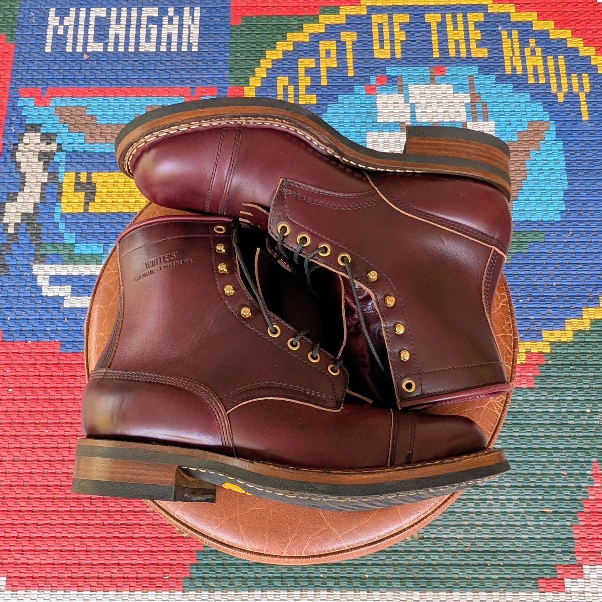 Photo by workwearfit on October 1, 2025 of the White's Bounty Hunter in Horween Burgundy Chromexcel Horsehide.