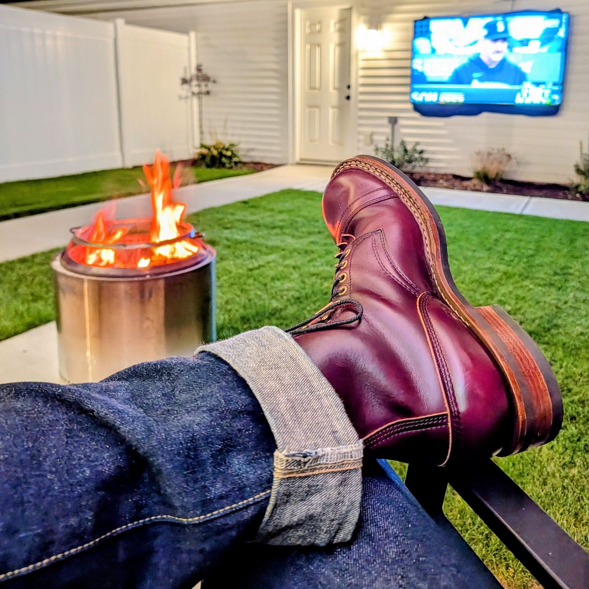 Photo by workwearfit on October 16, 2025 of the White's Bounty Hunter in Horween Burgundy Chromexcel Horsehide.