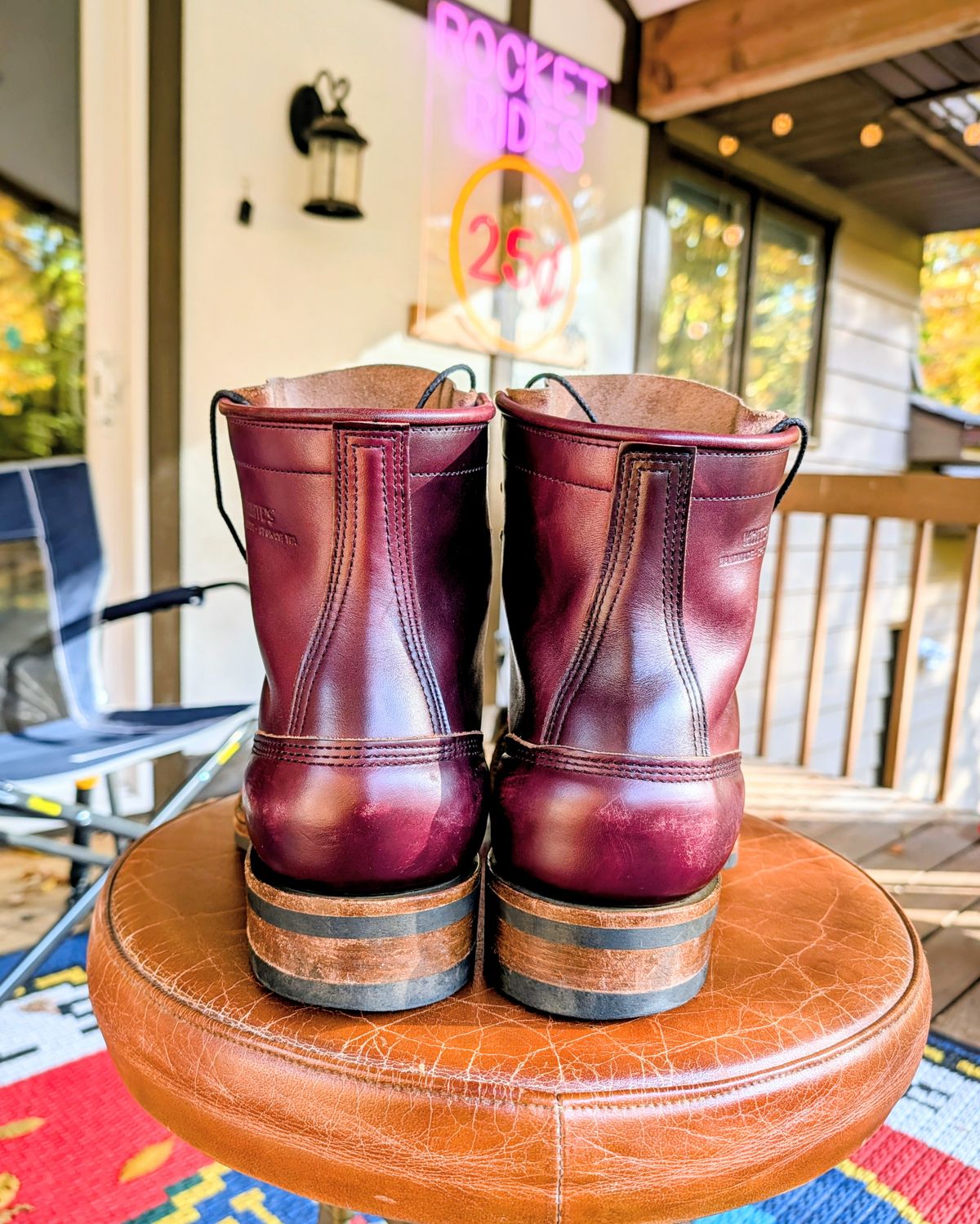 Photo by workwearfit on November 2, 2025 of the White's Bounty Hunter in Horween Burgundy Chromexcel Horsehide.