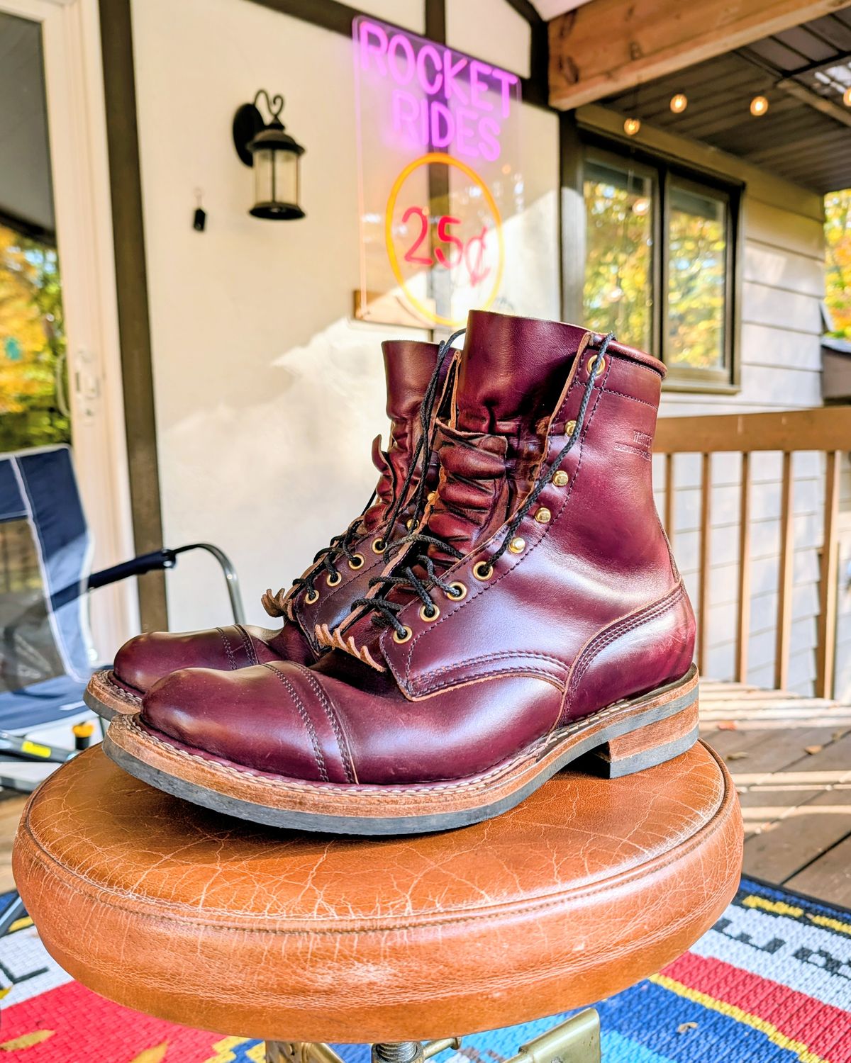 Photo by workwearfit on November 2, 2025 of the White's Bounty Hunter in Horween Burgundy Chromexcel Horsehide.