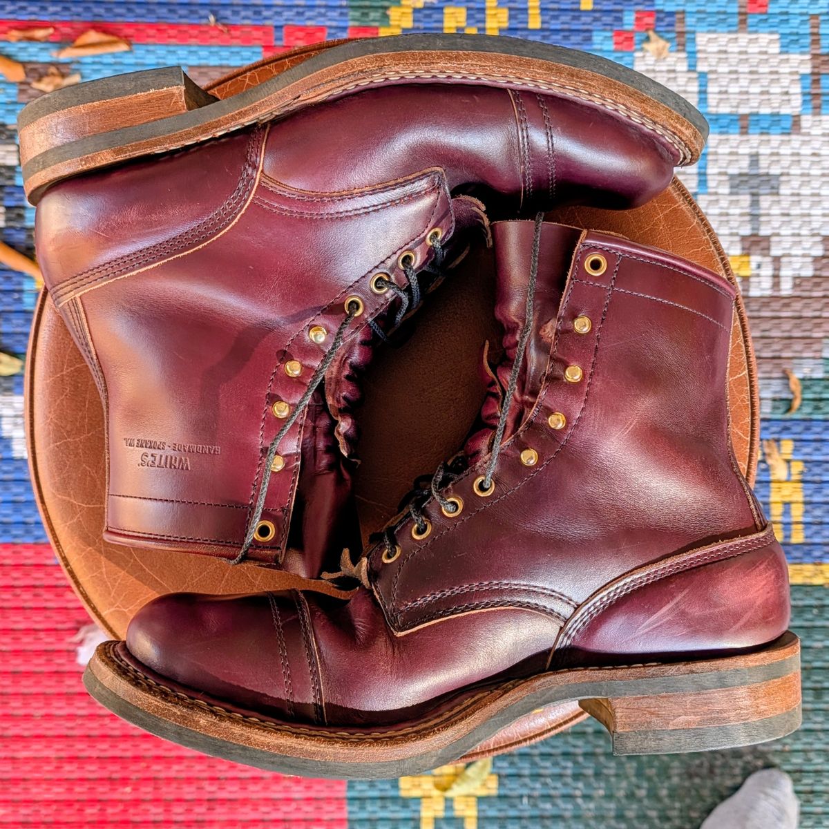 Photo by workwearfit on November 2, 2025 of the White's Bounty Hunter in Horween Burgundy Chromexcel Horsehide.