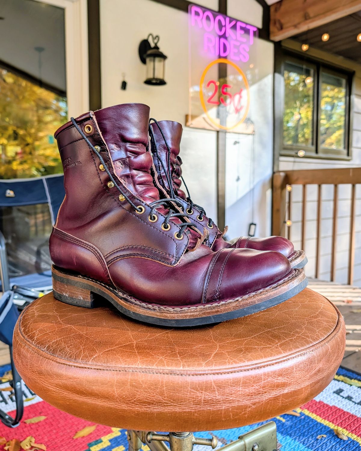 Photo by workwearfit on November 2, 2025 of the White's Bounty Hunter in Horween Burgundy Chromexcel Horsehide.