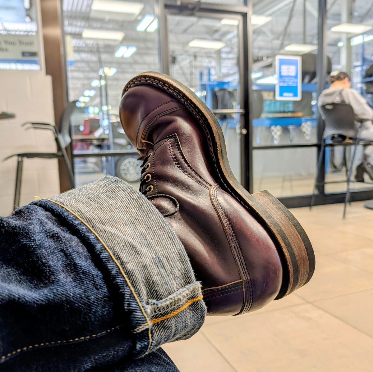 Photo by workwearfit on December 4, 2025 of the White's Bounty Hunter in Horween Burgundy Chromexcel Horsehide.