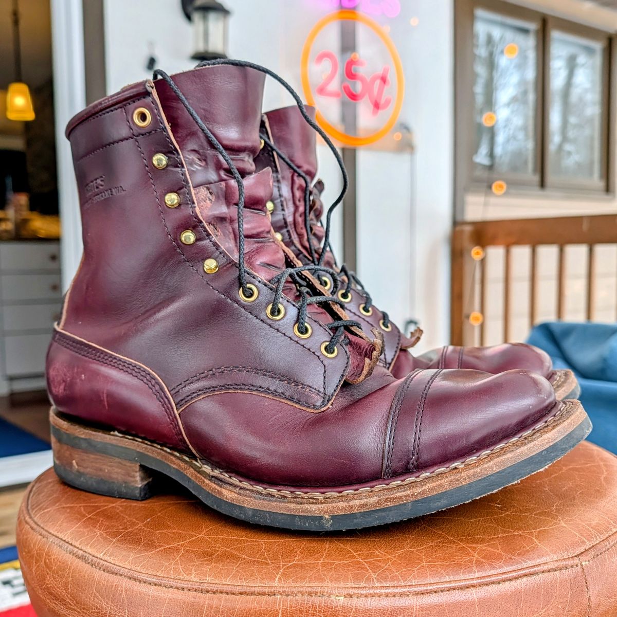 Photo by workwearfit on December 5, 2025 of the White's Bounty Hunter in Horween Burgundy Chromexcel Horsehide.