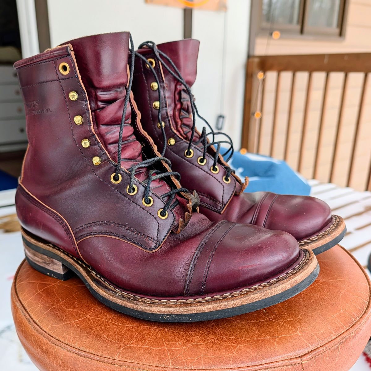 Photo by workwearfit on January 4, 2026 of the White's Bounty Hunter in Horween Burgundy Chromexcel Horsehide.