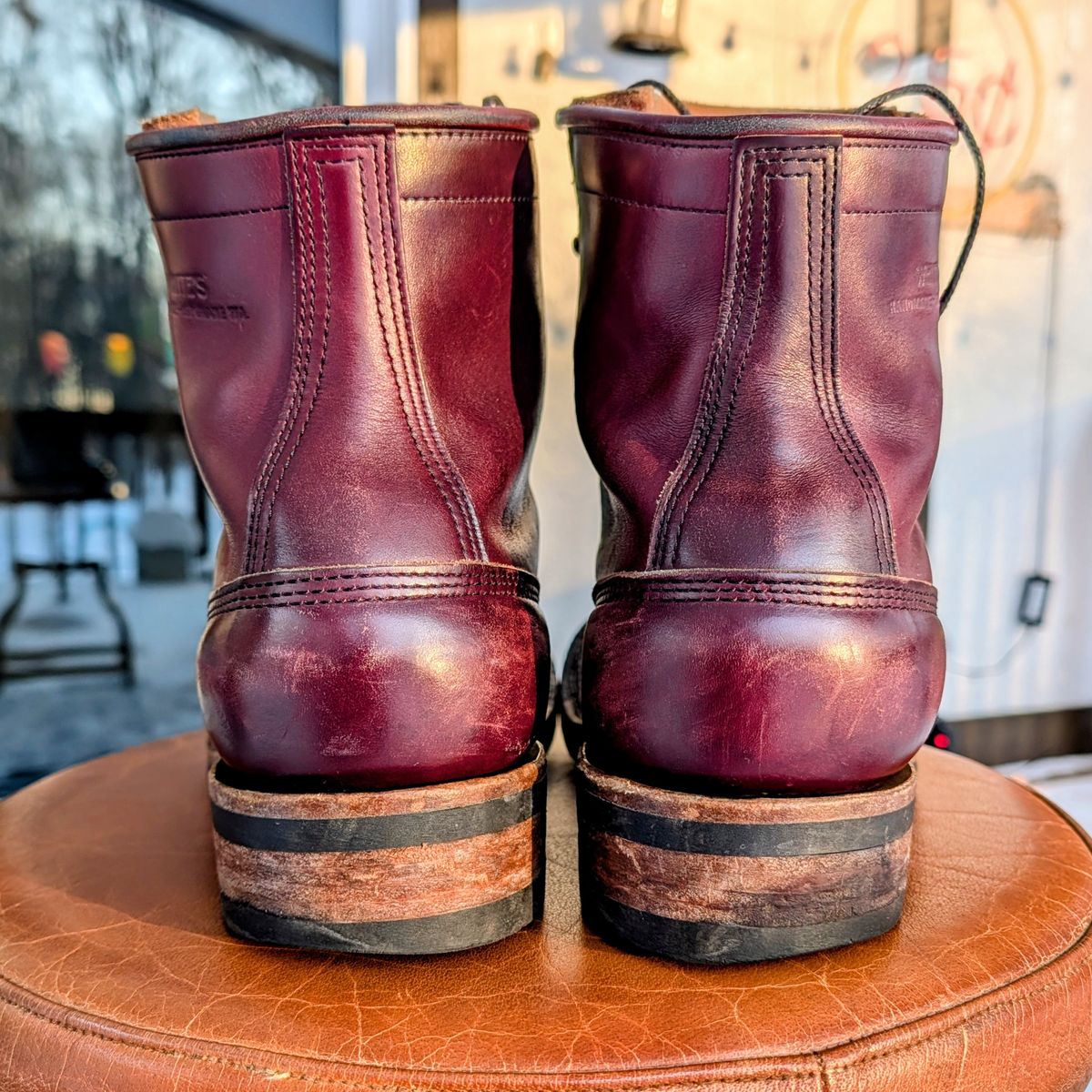 Photo by workwearfit on February 3, 2026 of the White's Bounty Hunter in Horween Burgundy Chromexcel Horsehide.