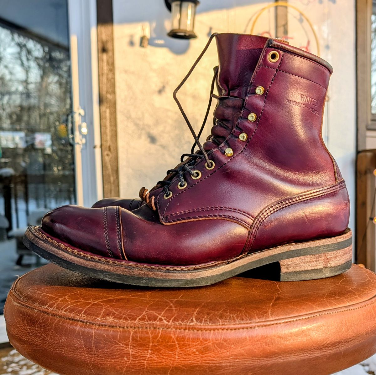 Photo by workwearfit on February 3, 2026 of the White's Bounty Hunter in Horween Burgundy Chromexcel Horsehide.