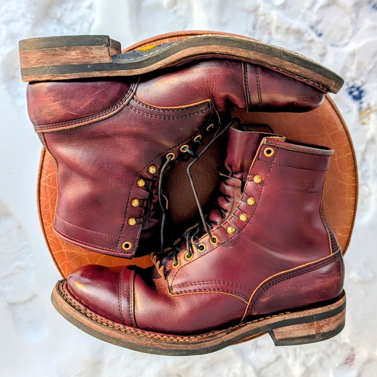 Photo by workwearfit on February 3, 2026 of the White's Bounty Hunter in Horween Burgundy Chromexcel Horsehide.