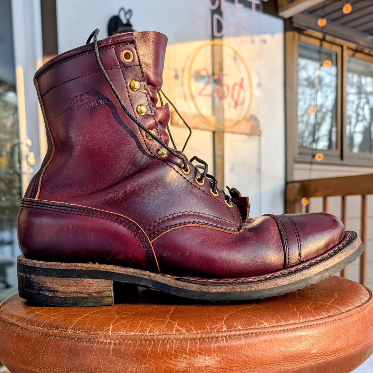 Photo by workwearfit on February 3, 2026 of the White's Bounty Hunter in Horween Burgundy Chromexcel Horsehide.