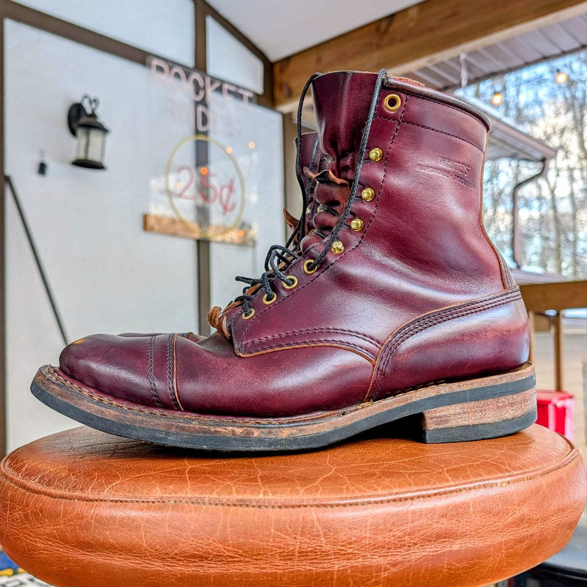 Photo by workwearfit on March 1, 2026 of the White's Bounty Hunter in Horween Burgundy Chromexcel Horsehide.