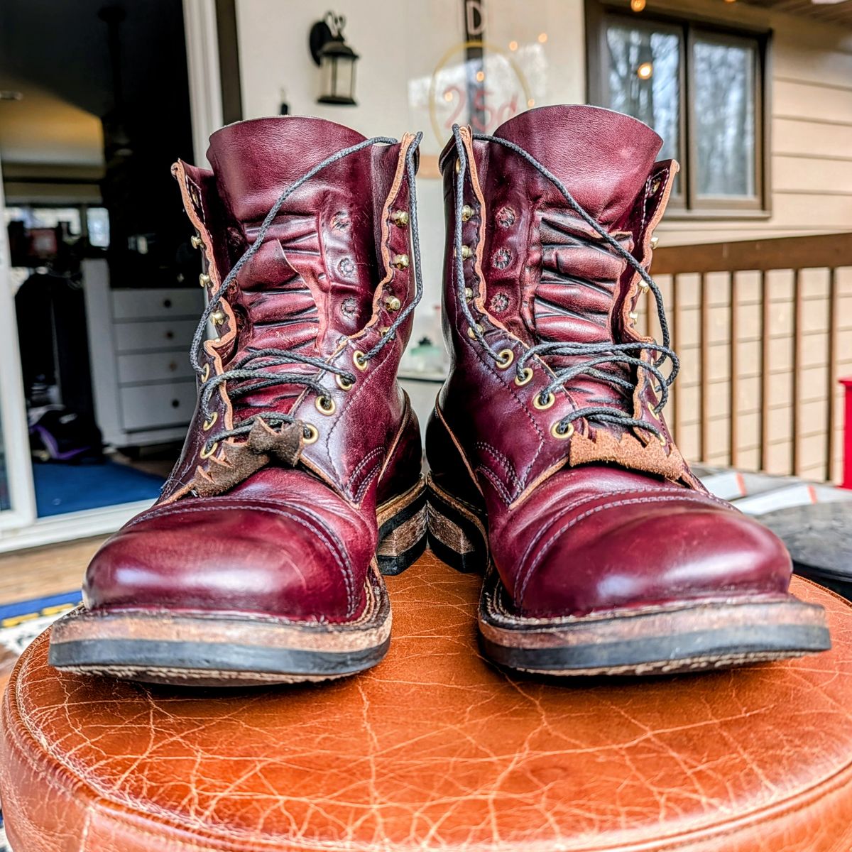 Photo by workwearfit on April 1, 2026 of the White's Bounty Hunter in Horween Burgundy Chromexcel Horsehide.