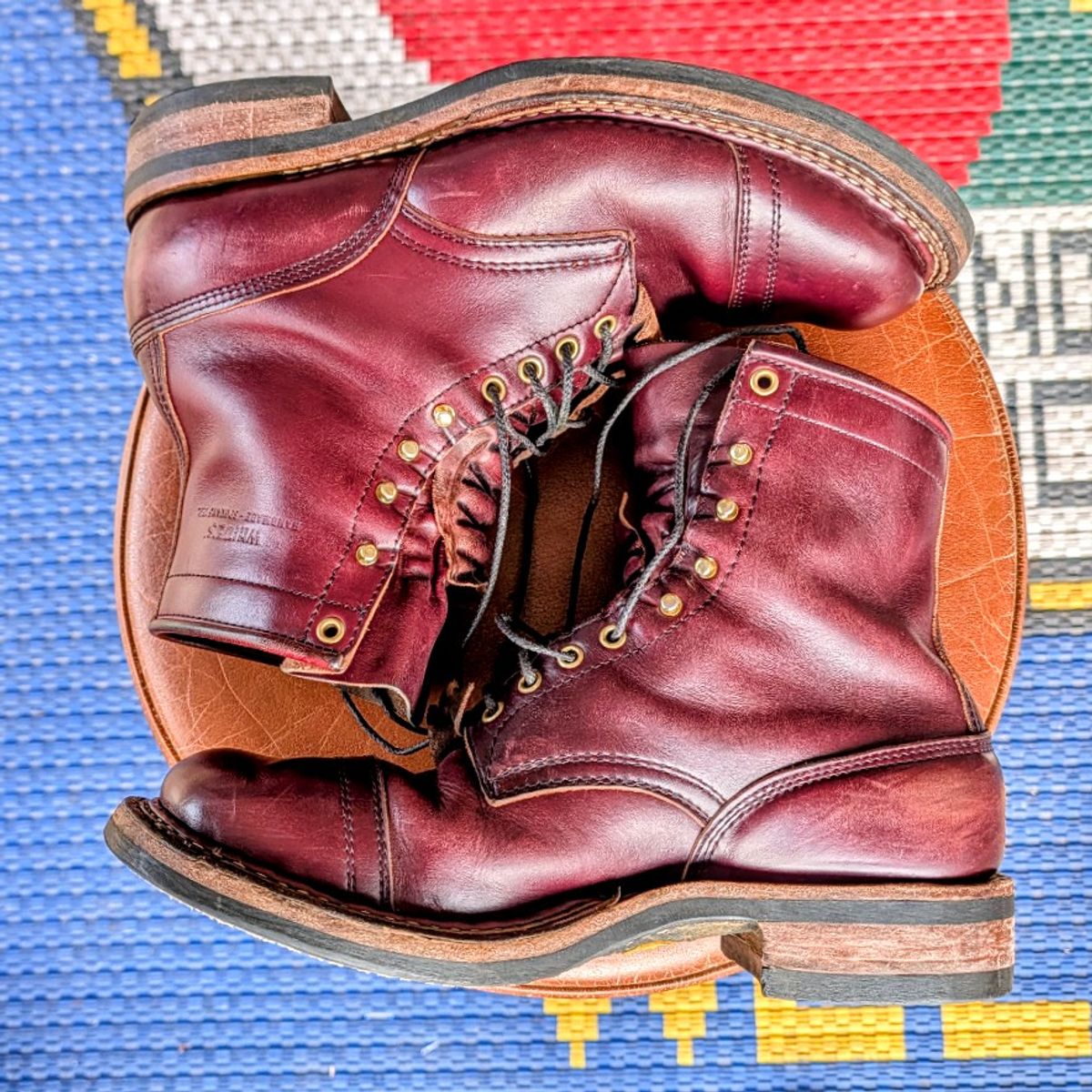 Photo by workwearfit on April 1, 2026 of the White's Bounty Hunter in Horween Burgundy Chromexcel Horsehide.