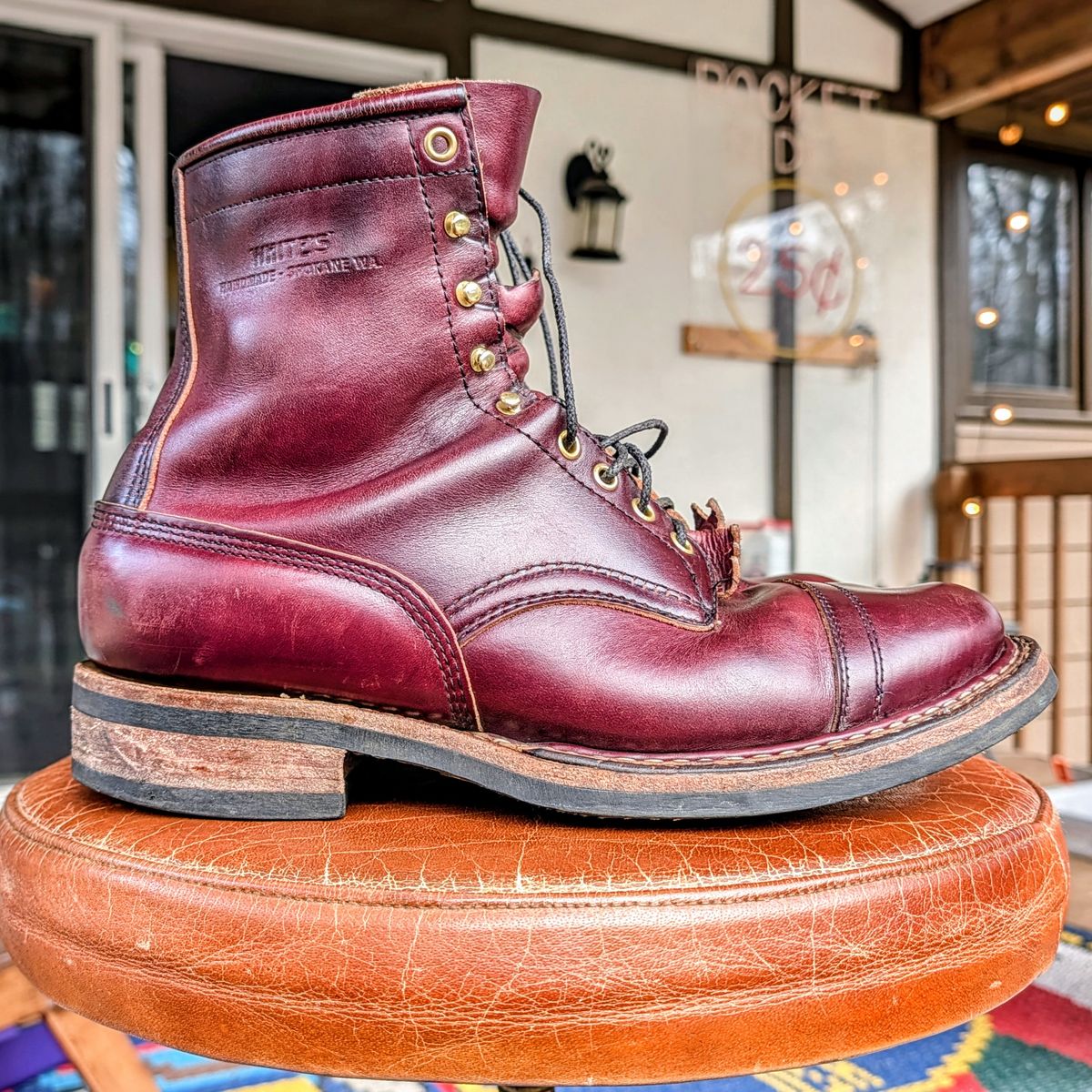 Photo by workwearfit on April 1, 2026 of the White's Bounty Hunter in Horween Burgundy Chromexcel Horsehide.