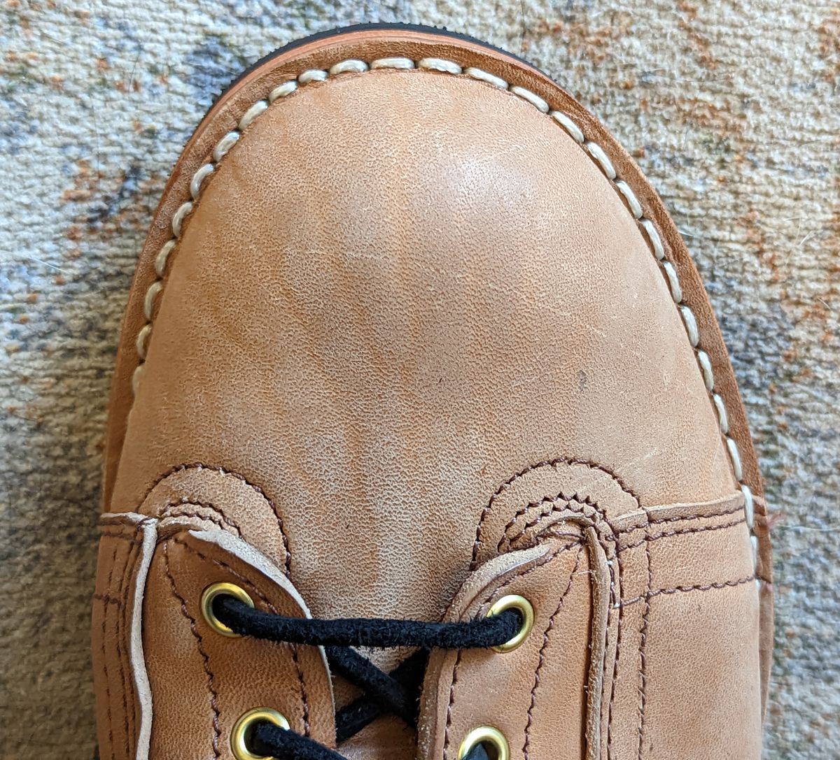 Photo by workwearfit on November 4, 2022 of the Frank's Boots Lace-To-Toe in Horween Russet Horsehide Strips.