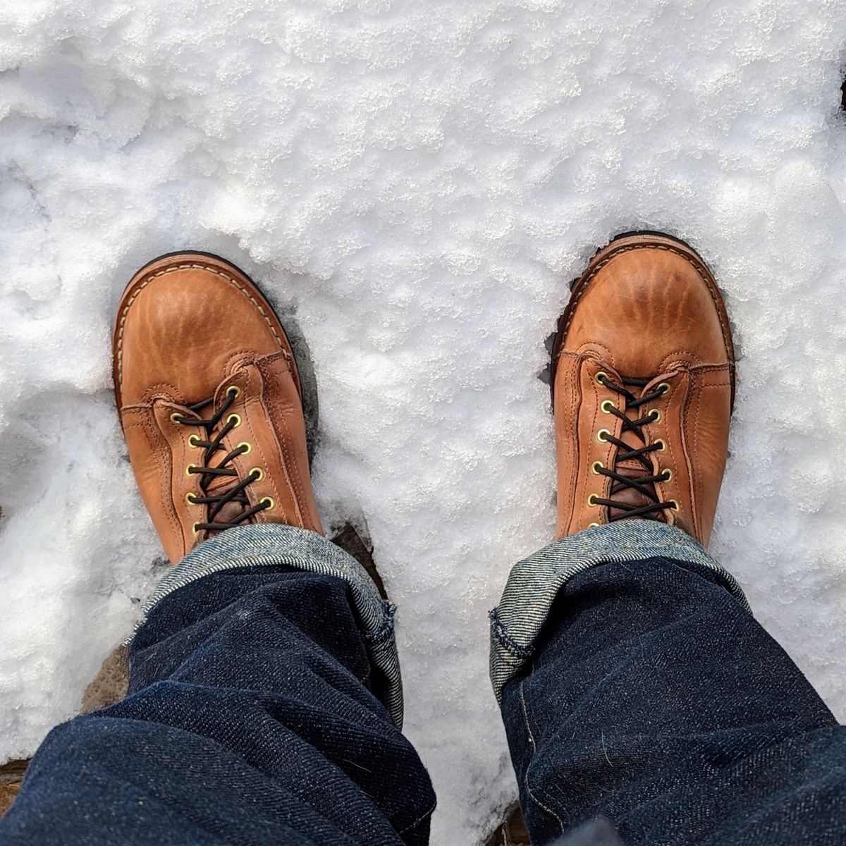Photo by workwearfit on November 22, 2022 of the Frank's Boots Lace-To-Toe in Horween Russet Horsehide Strips.