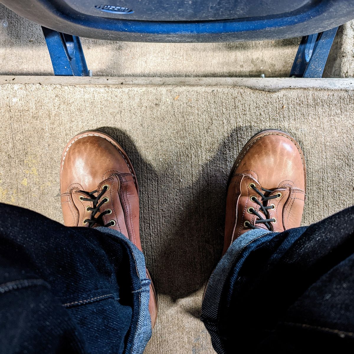 Photo by workwearfit on November 26, 2022 of the Frank's Boots Lace-To-Toe in Horween Russet Horsehide Strips.
