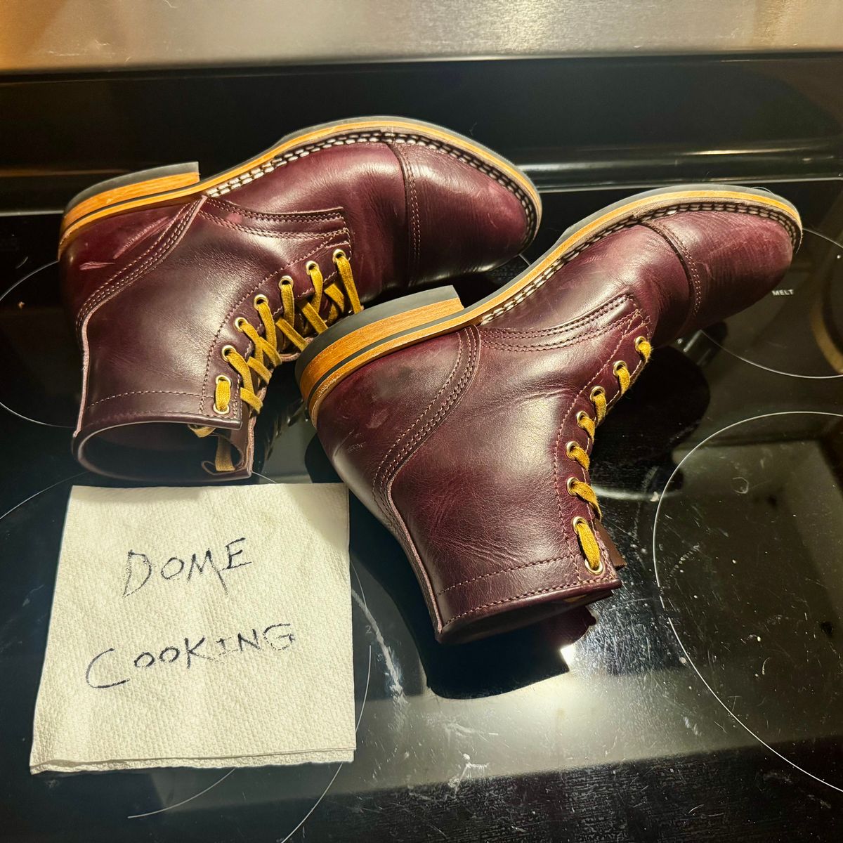 Photo by Leetsalot on November 6, 2025 of the Nicks x Parkhurst V1 in Horween Color 8 Cypress.