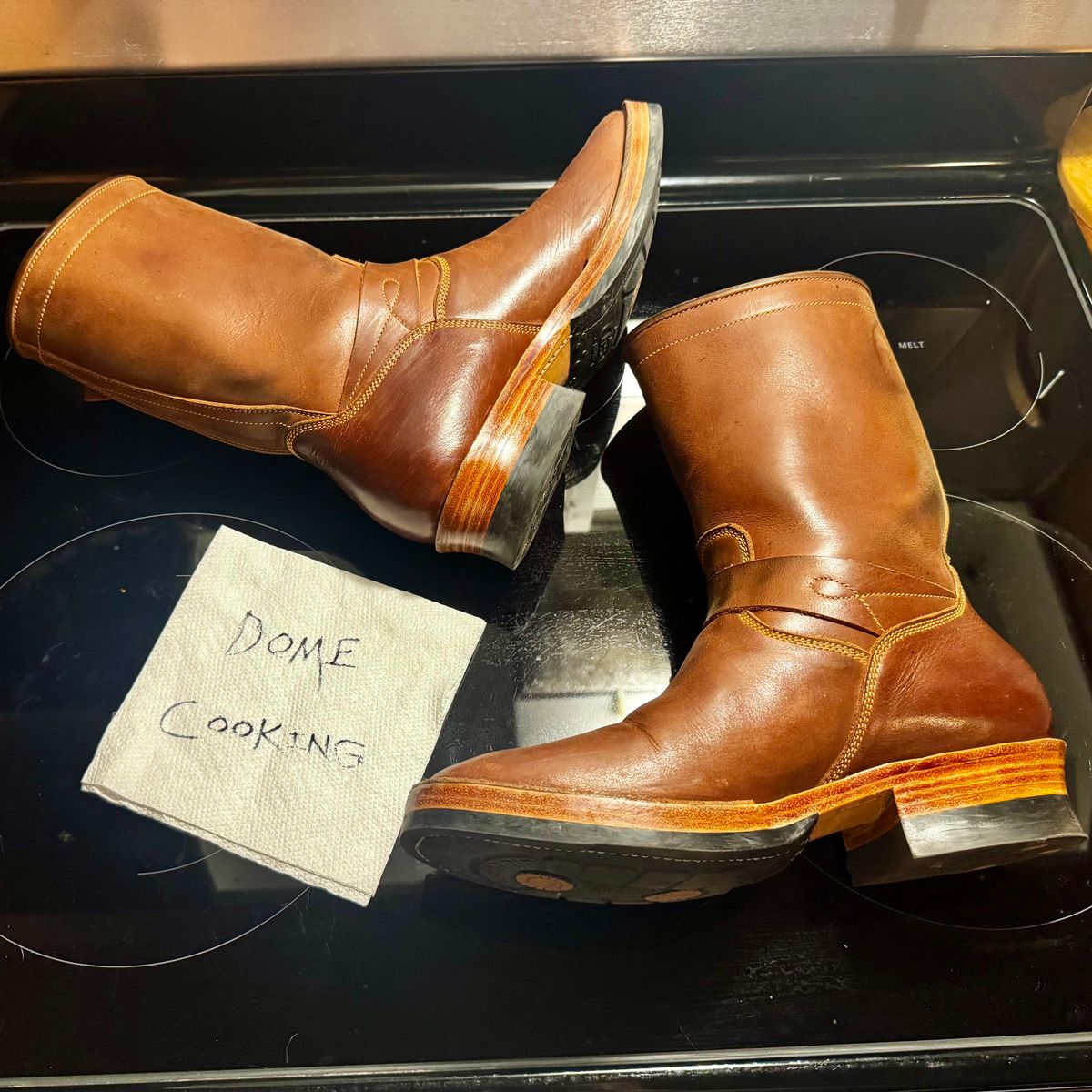 Photo by Leetsalot on November 6, 2025 of the Fortis Boots Tapak 2.0 Engineer Boots in Indonesian Medium Brown Pull Up.