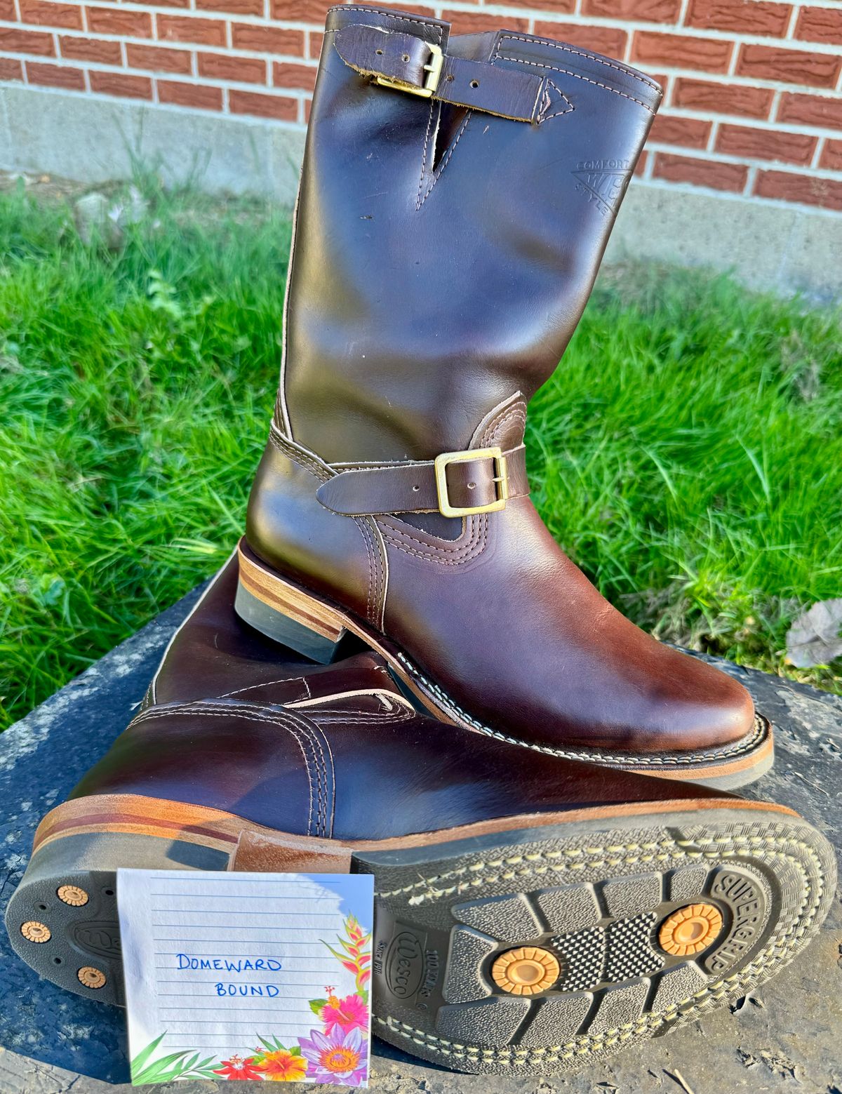 Photo by Leetsalot on October 1, 2023 of the Wesco Mister Lou in Horween Brown Chromexcel.