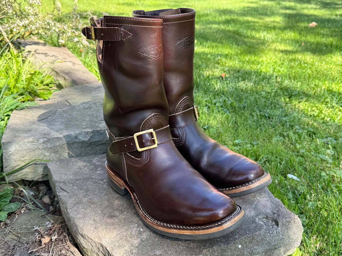 Photo by Leetsalot on October 11, 2023 of the Wesco Mister Lou in Horween Brown Chromexcel.