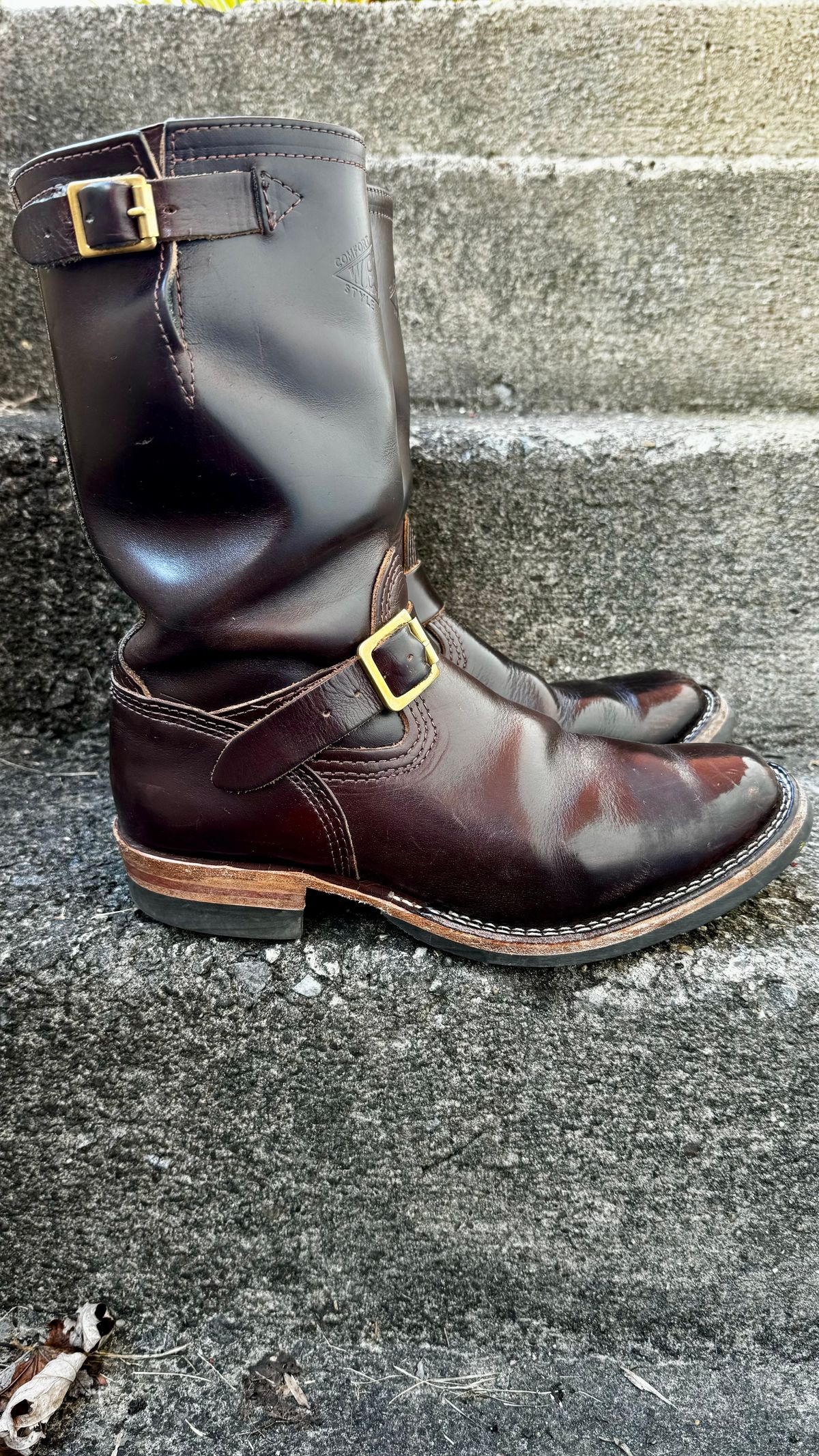 Photo by Leetsalot on January 5, 2024 of the Wesco Mister Lou in Horween Brown Chromexcel.
