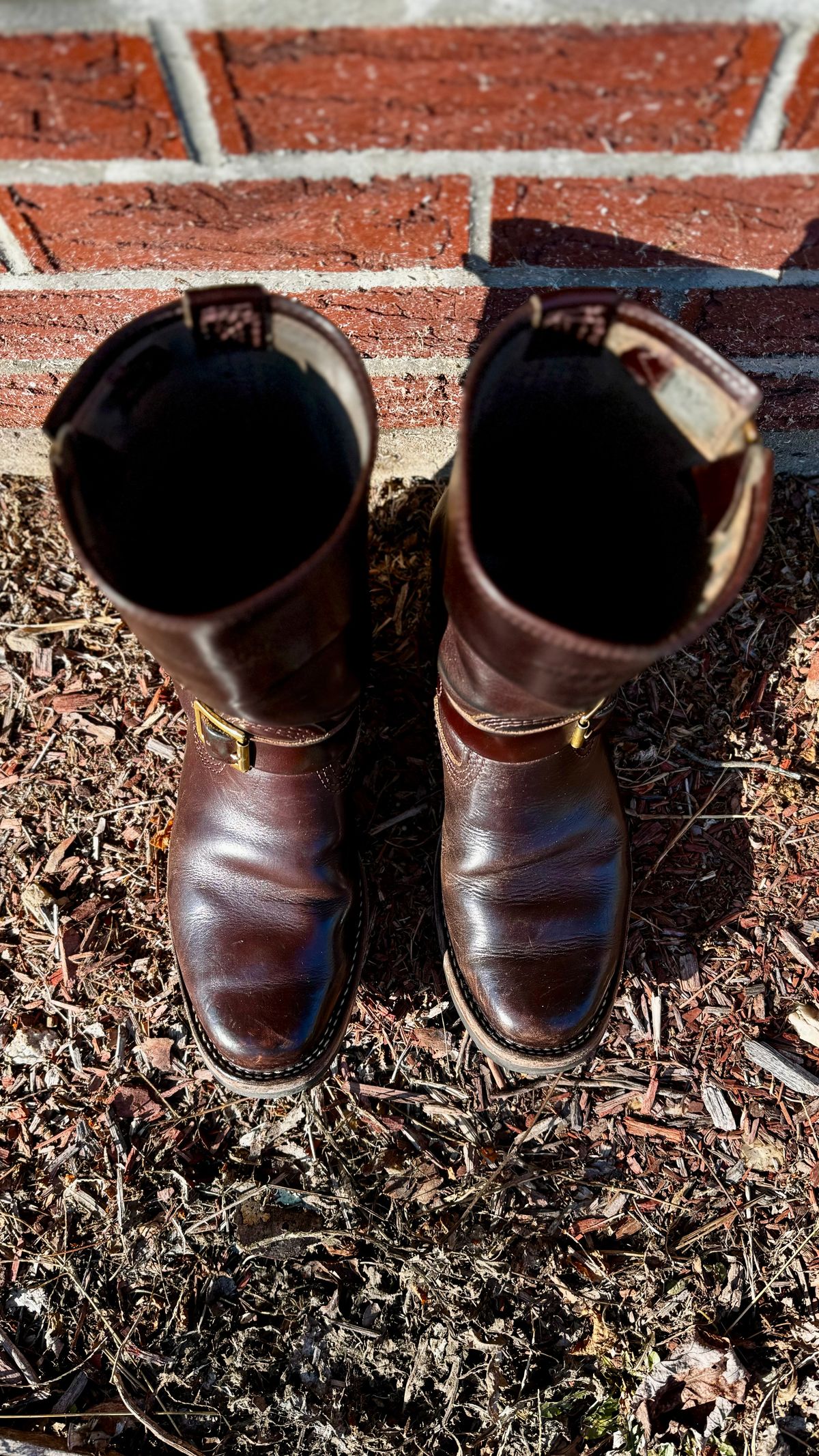 Photo by Leetsalot on February 6, 2024 of the Wesco Mister Lou in Horween Brown Chromexcel.