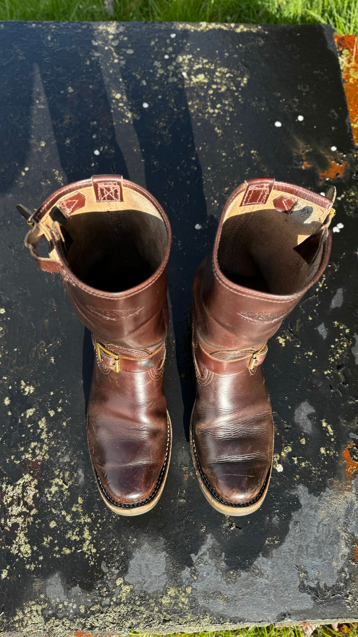 Photo by Leetsalot on April 5, 2024 of the Wesco Mister Lou in Horween Brown Chromexcel.
