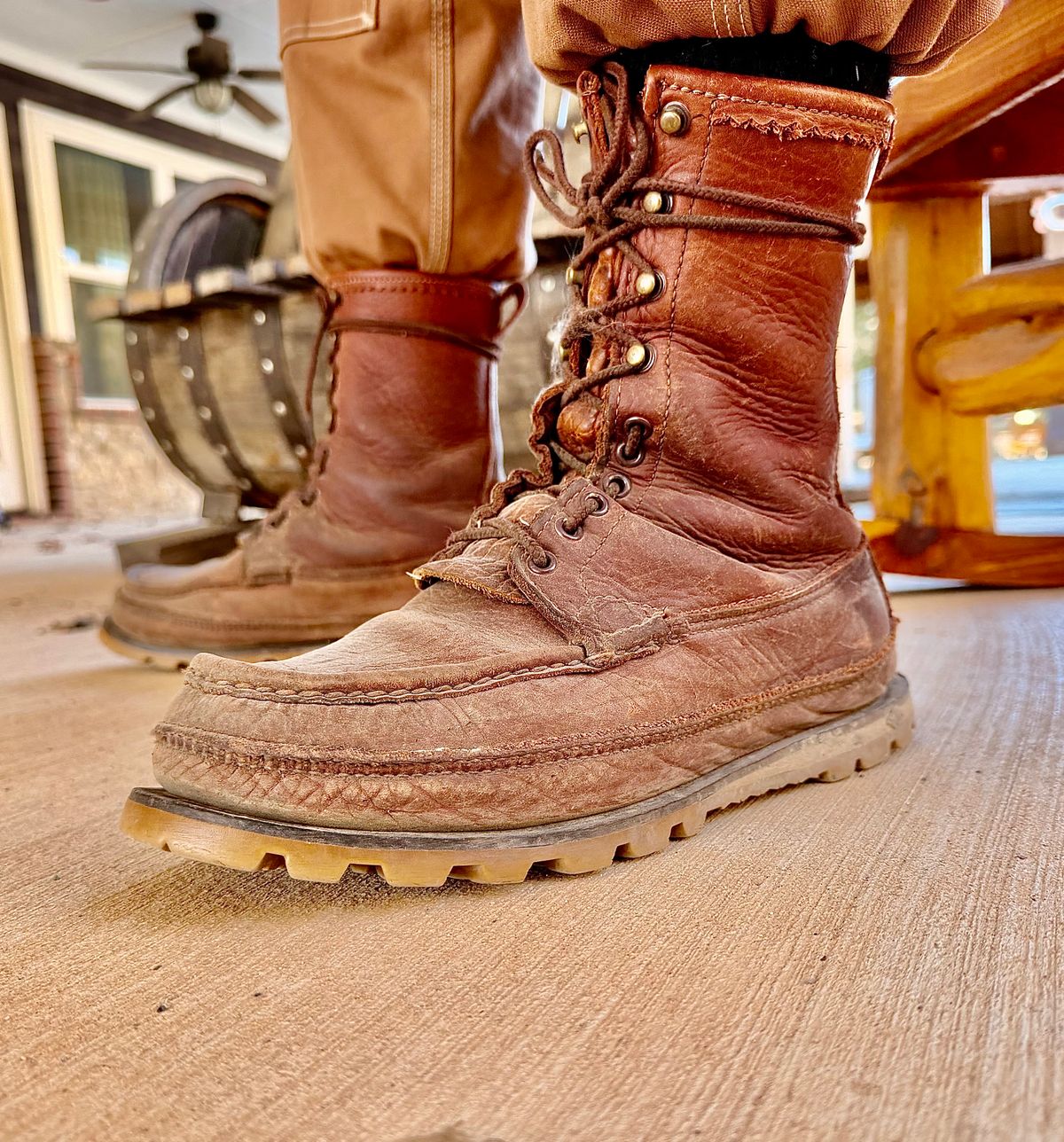 Photo by Bedrock on February 8, 2026 of the Russell Moccasin Co. South 40 Birdshooter in Full-Grain Timberjack.