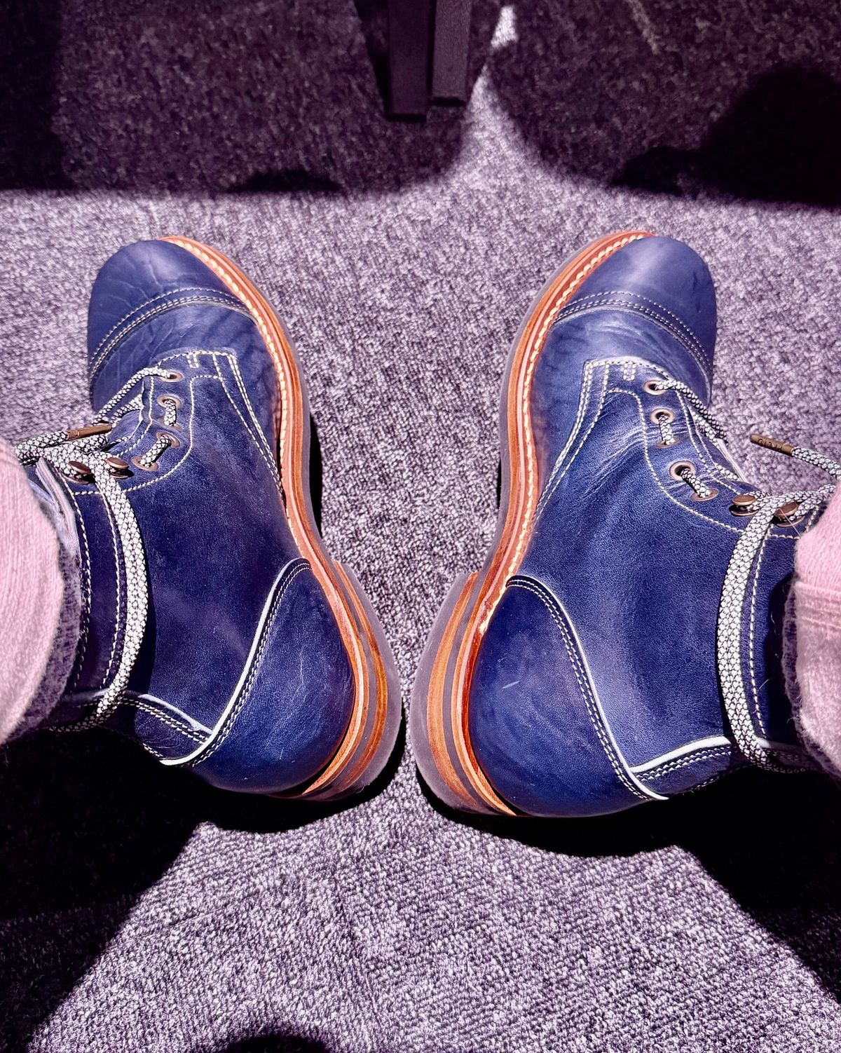 Photo by Bedrock on February 15, 2026 of the Truman Cap Toe Boot in Navy Horse Rump.