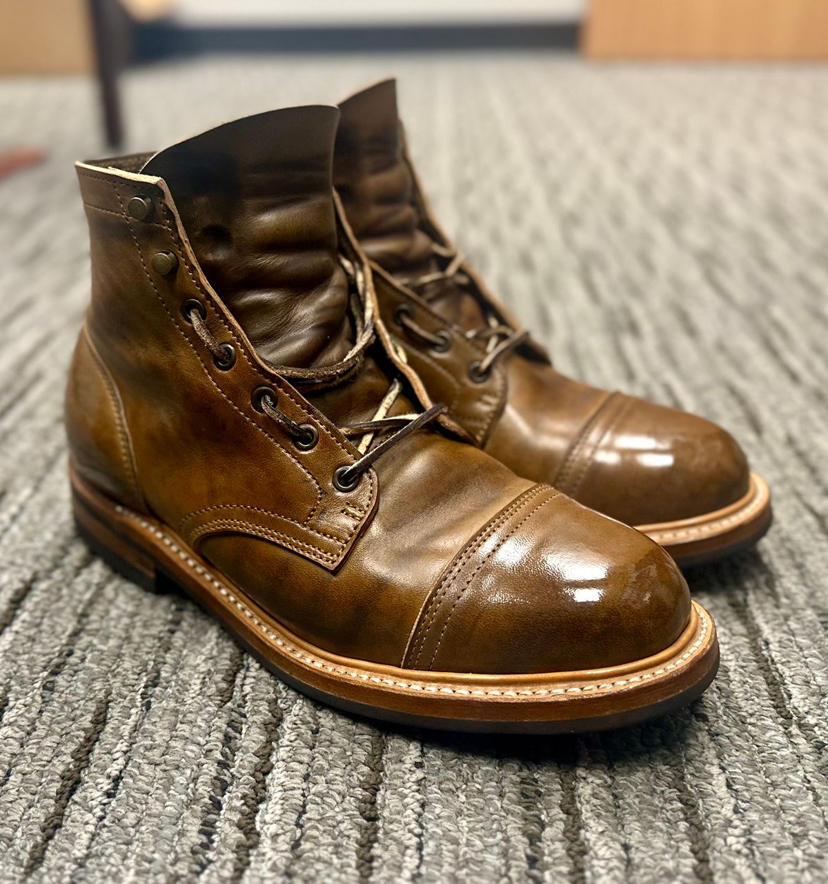 Photo by Bedrock on September 11, 2025 of the Truman Cap Toe Boot in Vintage Military Horse Rump.