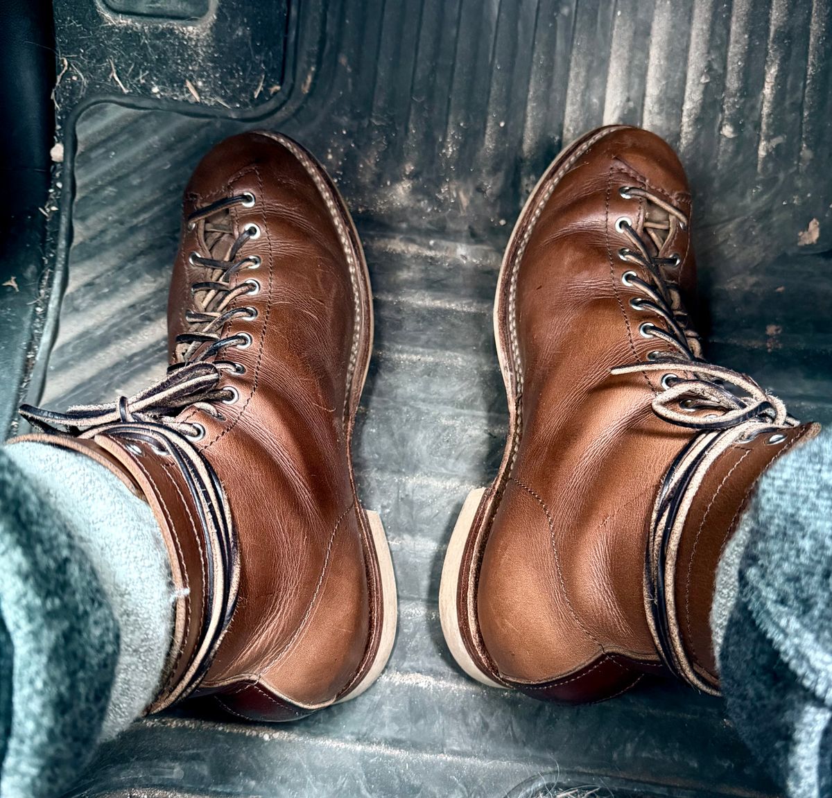 Photo by Bedrock on December 7, 2025 of the Oldspeed MFG Wholecut Monkey in Horween Natural Chromexcel.