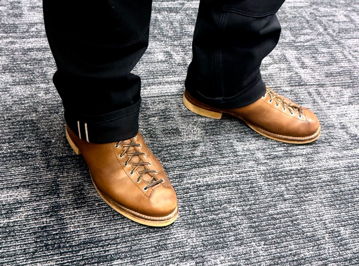 Photo by Bedrock on December 10, 2025 of the Oldspeed MFG Wholecut Monkey in Horween Natural Chromexcel.