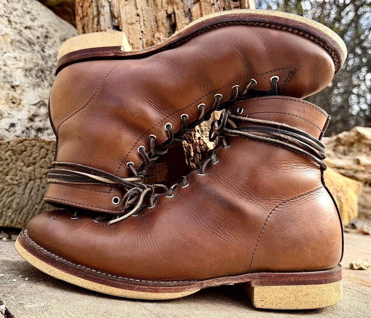 Photo by Bedrock on January 1, 2026 of the Oldspeed MFG Wholecut Monkey in Horween Natural Chromexcel.