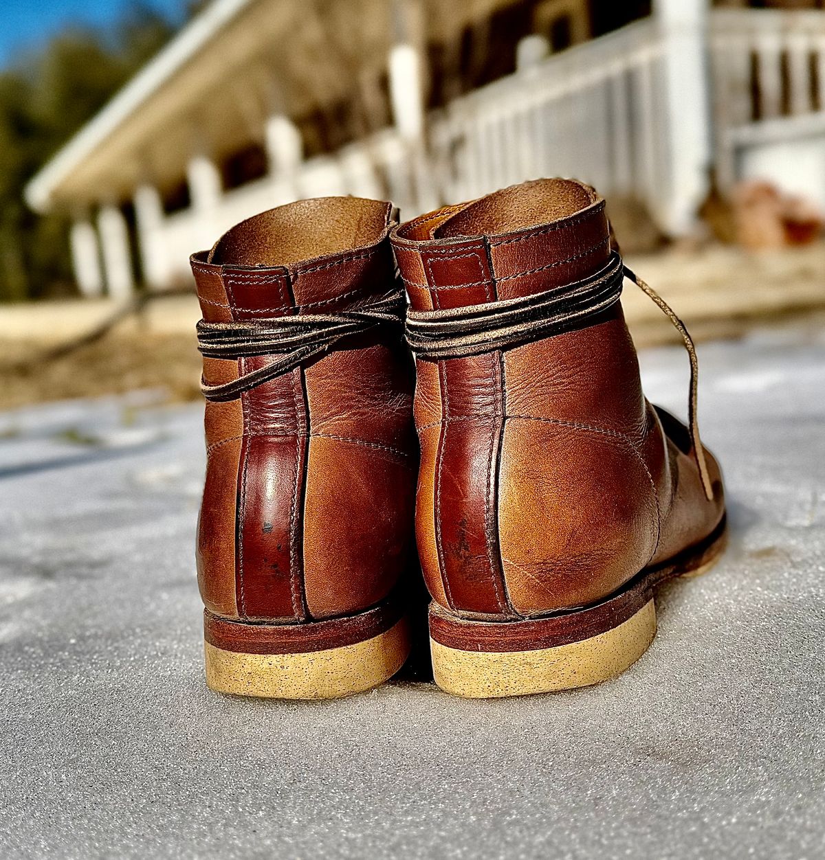 Photo by Bedrock on February 1, 2026 of the Oldspeed MFG Wholecut Monkey in Horween Natural Chromexcel.