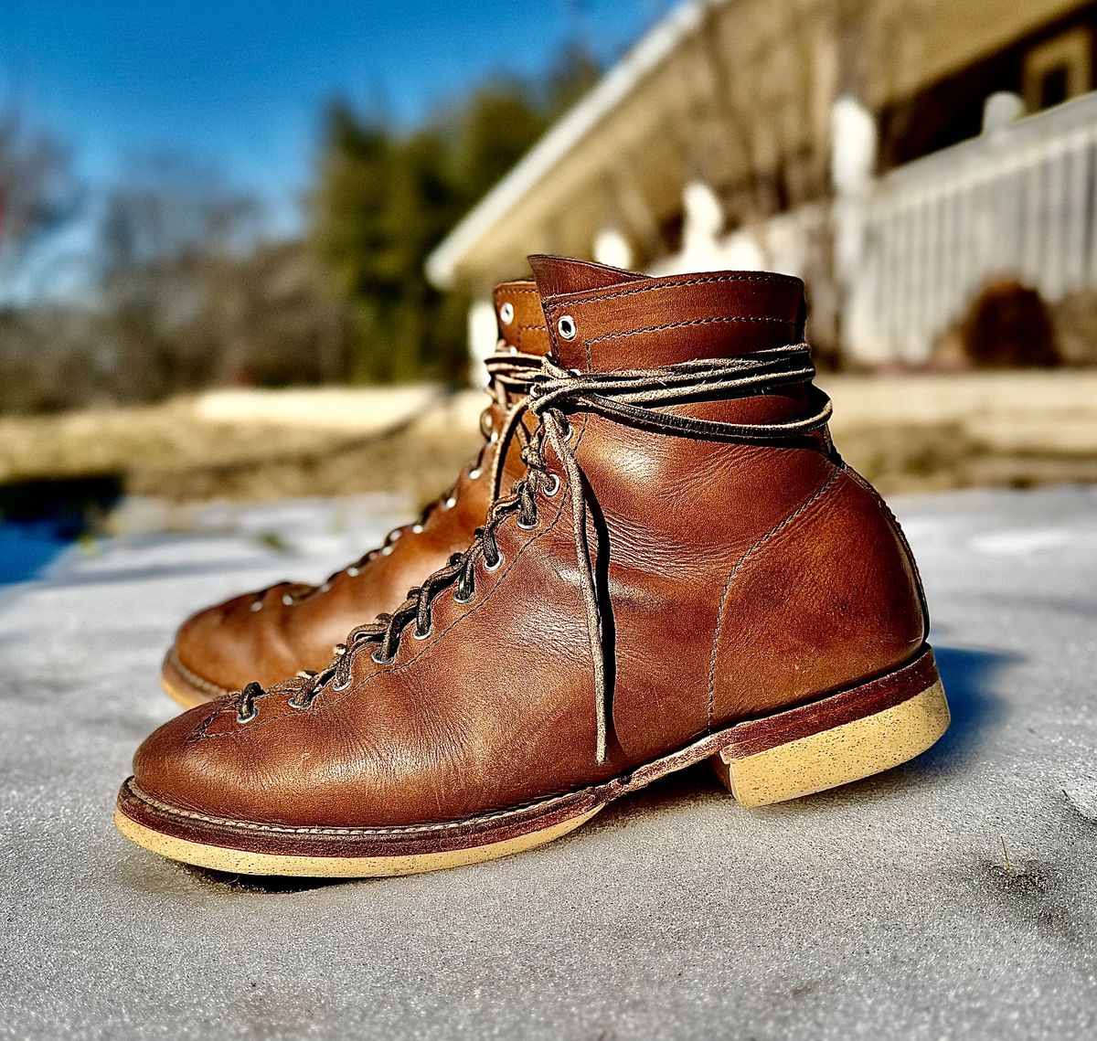Photo by Bedrock on February 1, 2026 of the Oldspeed MFG Wholecut Monkey in Horween Natural Chromexcel.