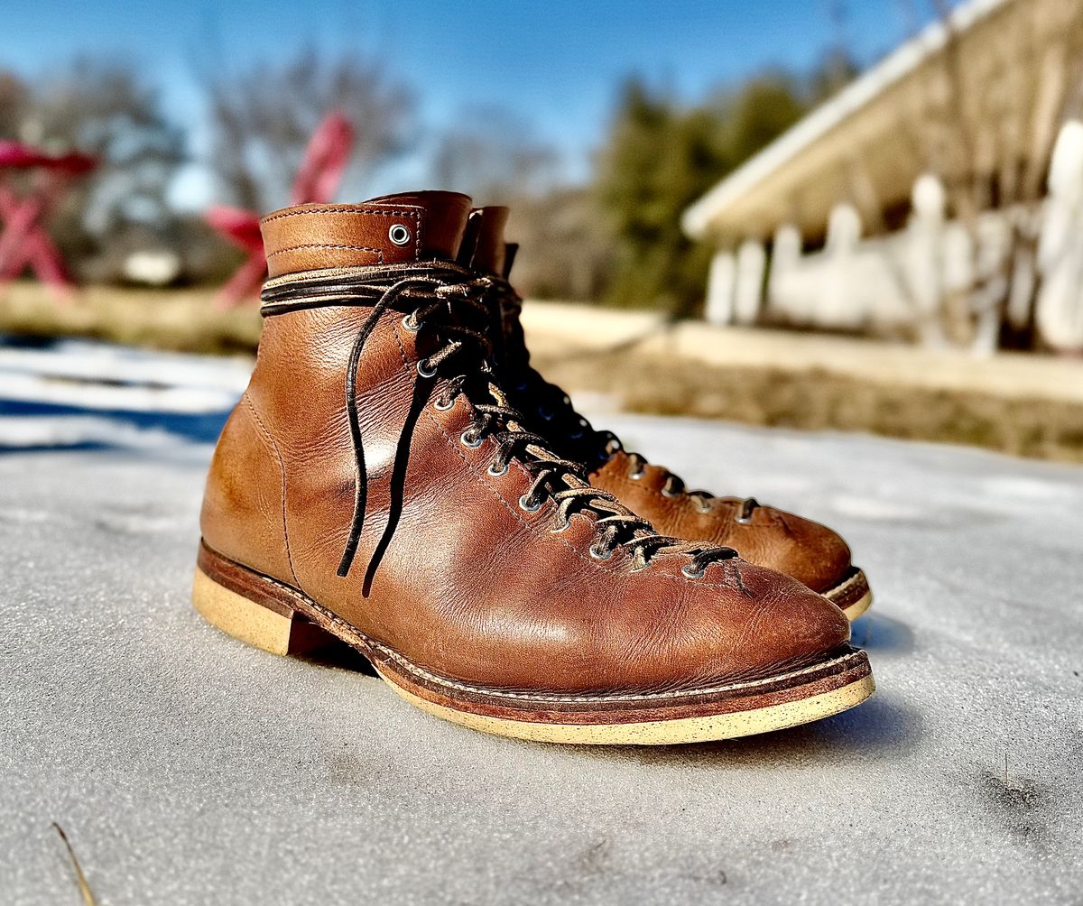 Photo by Bedrock on February 1, 2026 of the Oldspeed MFG Wholecut Monkey in Horween Natural Chromexcel.