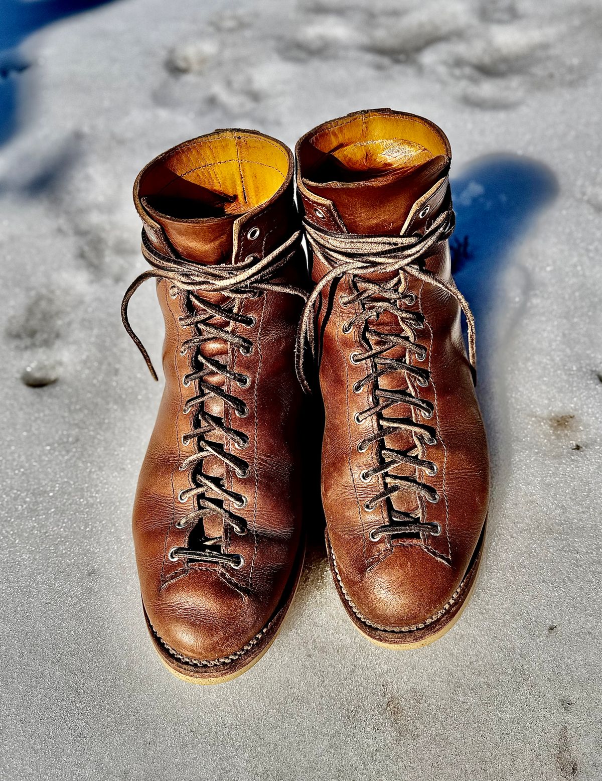 Photo by Bedrock on February 1, 2026 of the Oldspeed MFG Wholecut Monkey in Horween Natural Chromexcel.