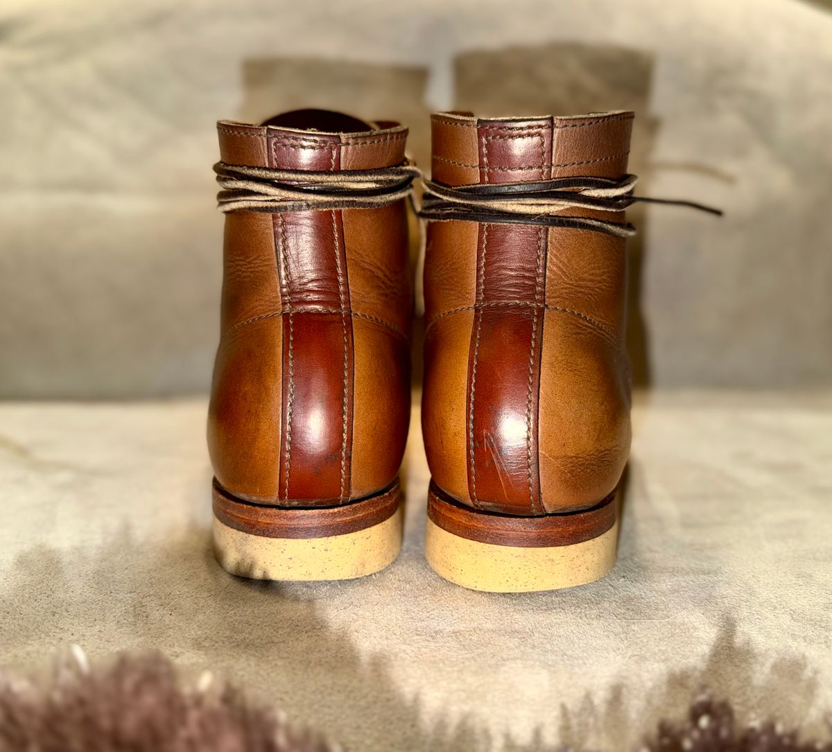 Photo by Bedrock on February 15, 2026 of the Oldspeed MFG Wholecut Monkey in Horween Natural Chromexcel.