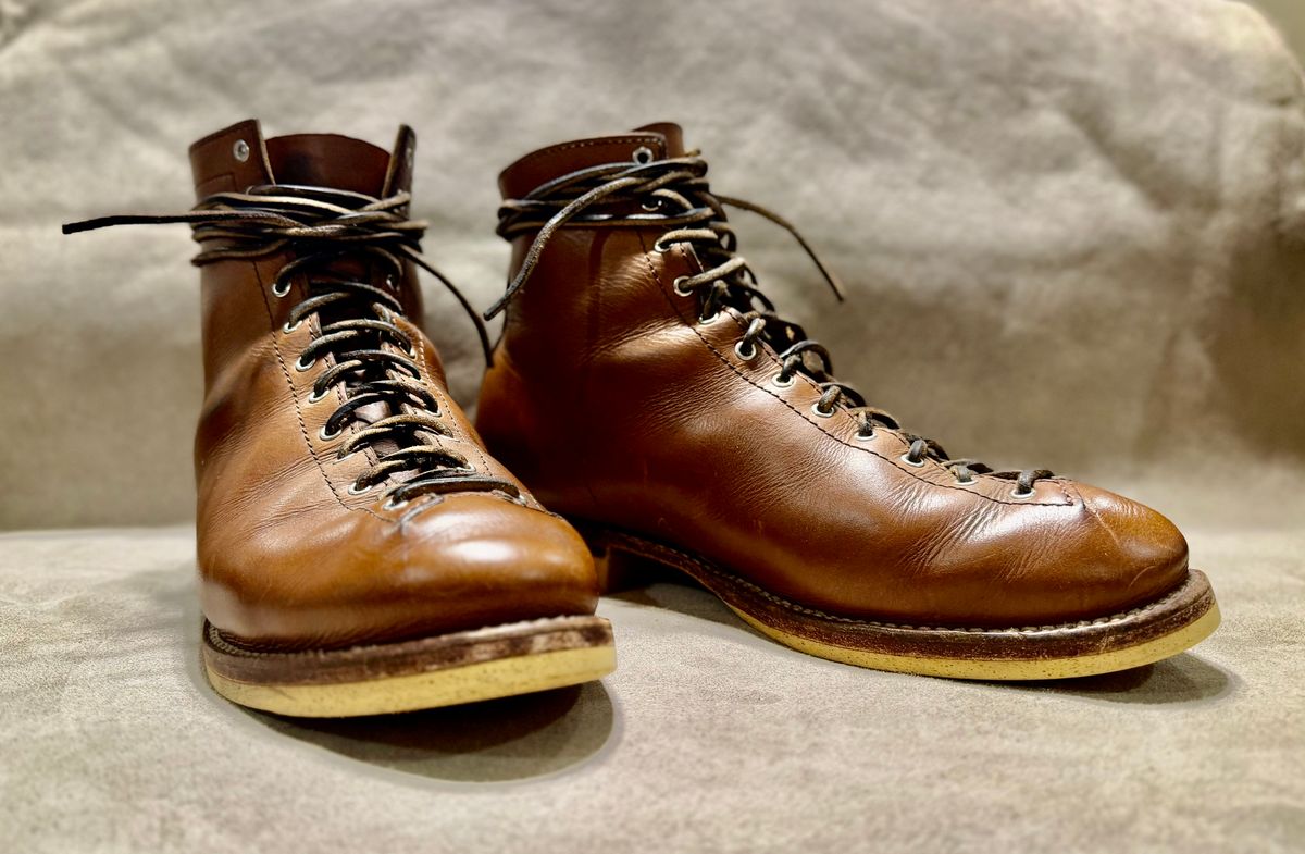 Photo by Bedrock on February 15, 2026 of the Oldspeed MFG Wholecut Monkey in Horween Natural Chromexcel.