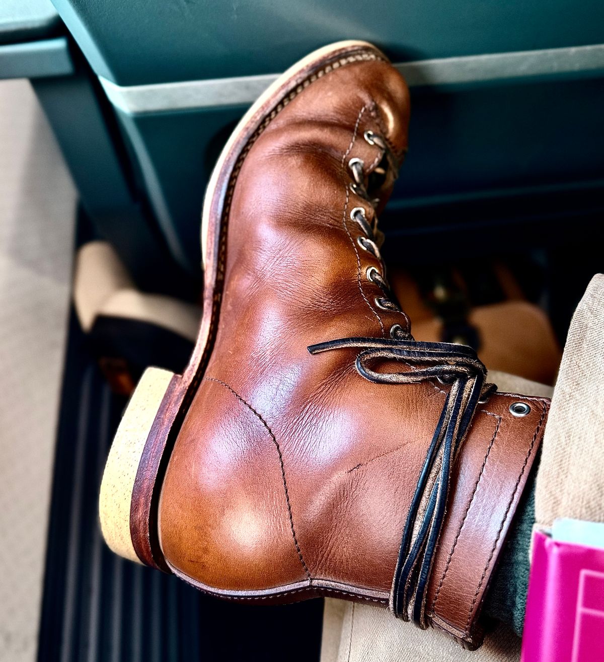 Photo by Bedrock on February 19, 2026 of the Oldspeed MFG Wholecut Monkey in Horween Natural Chromexcel.