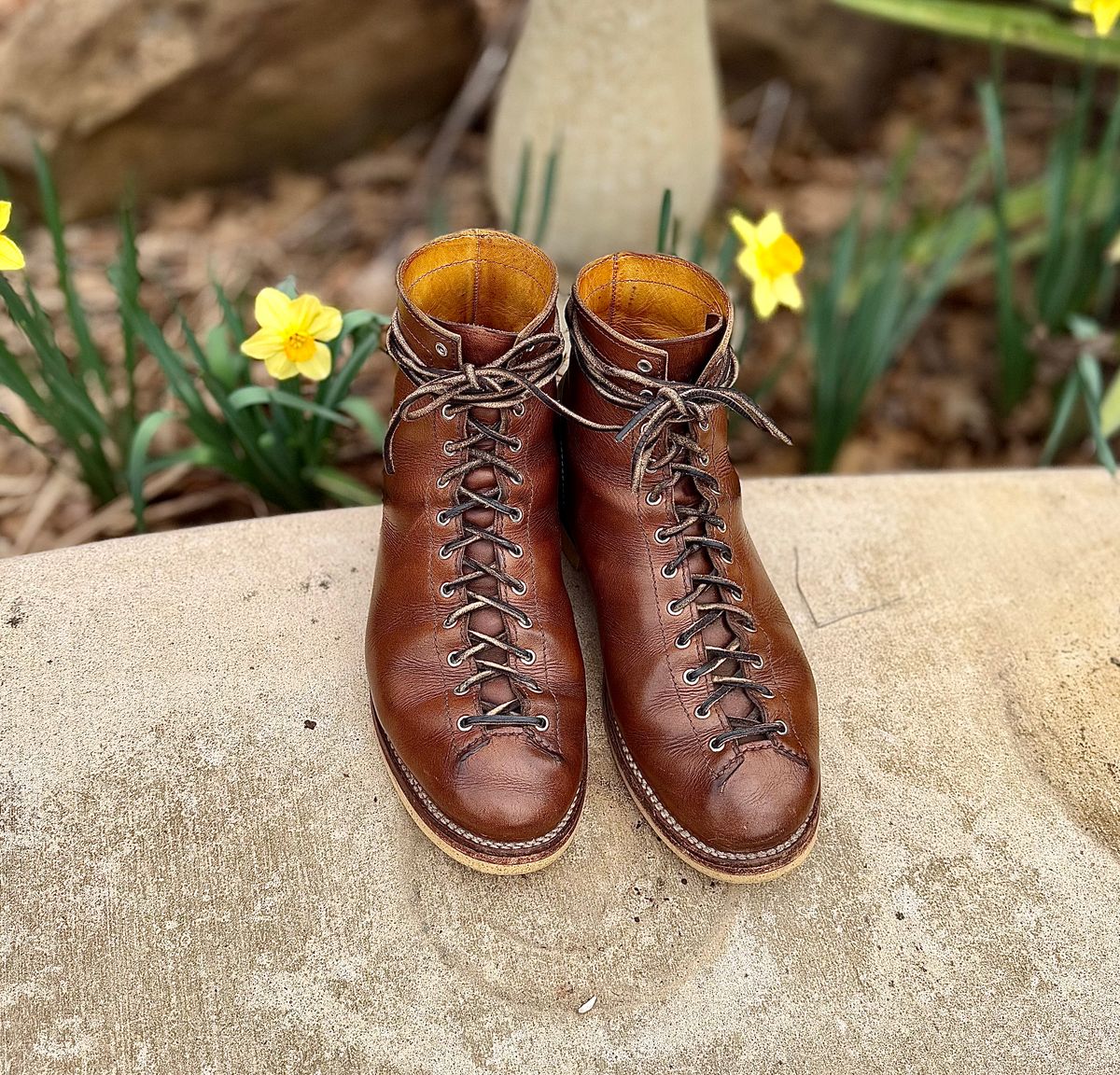 Photo by Bedrock on March 1, 2026 of the Oldspeed MFG Wholecut Monkey in Horween Natural Chromexcel.