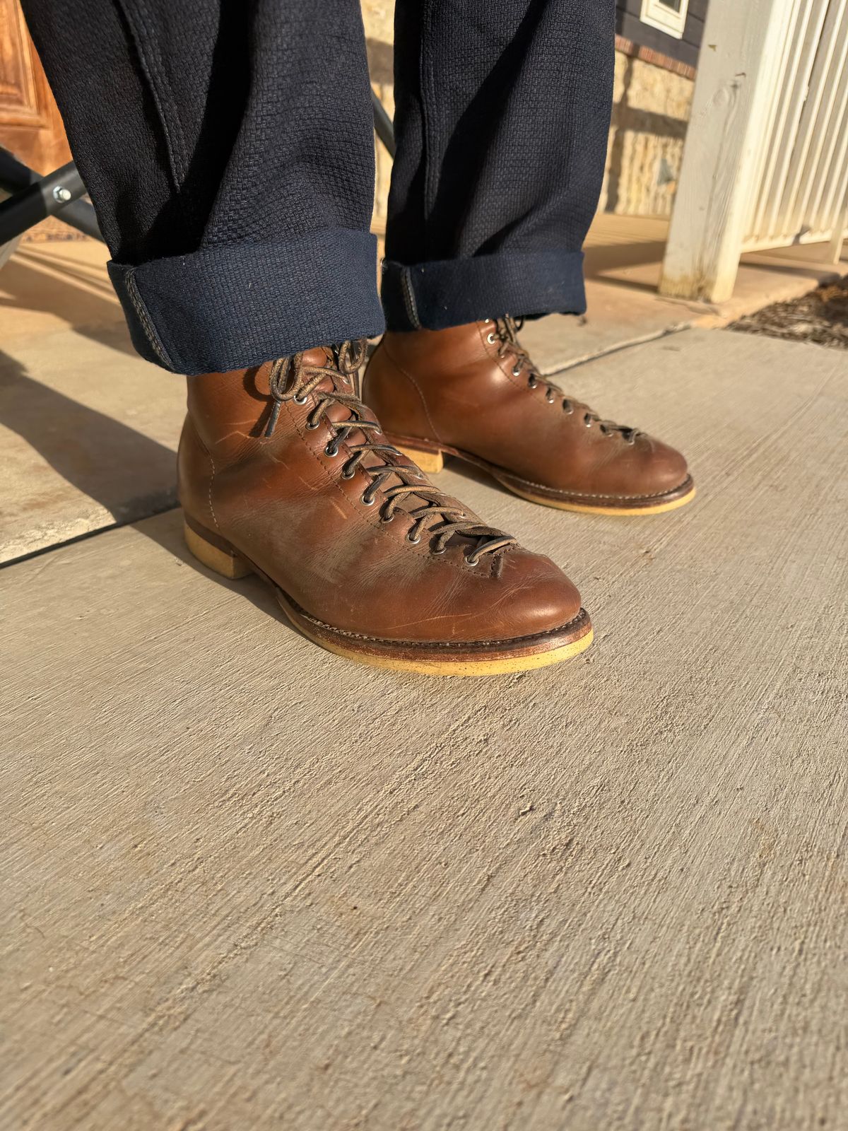 Photo by Bedrock on March 18, 2026 of the Oldspeed MFG Wholecut Monkey in Horween Natural Chromexcel.