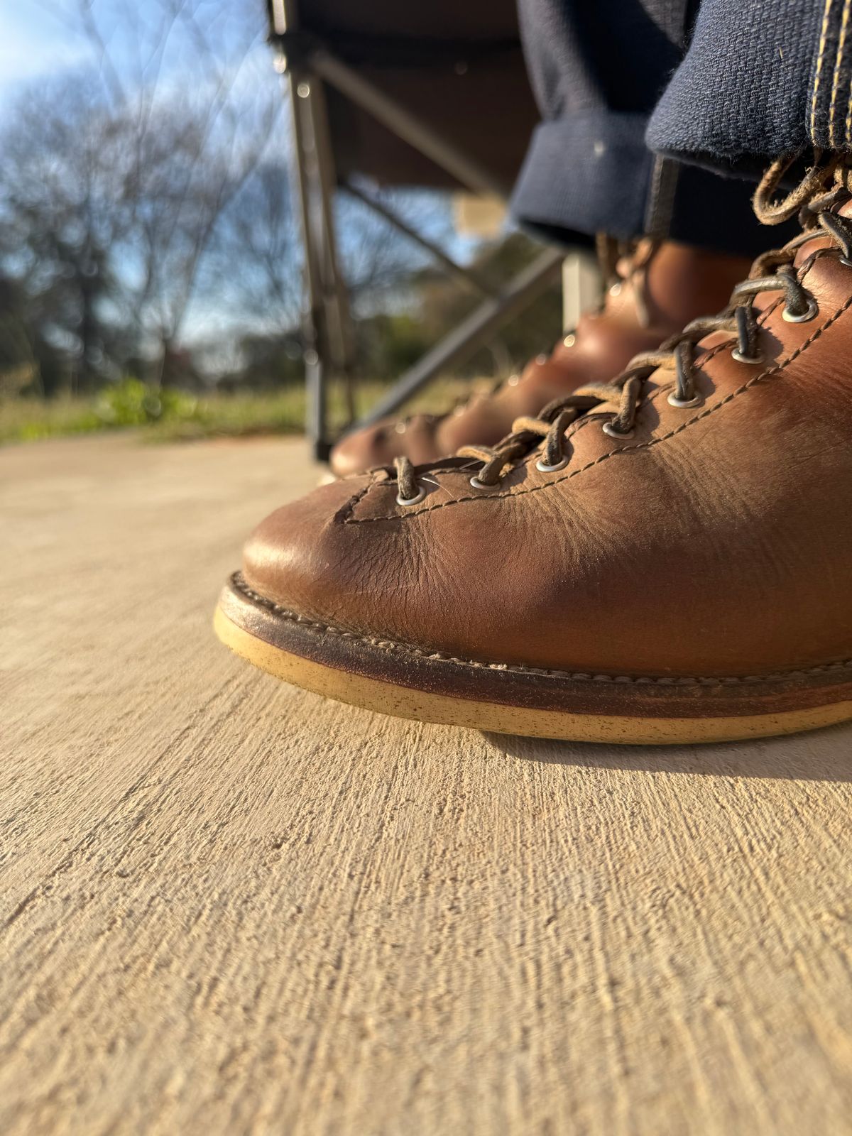 Photo by Bedrock on March 18, 2026 of the Oldspeed MFG Wholecut Monkey in Horween Natural Chromexcel.