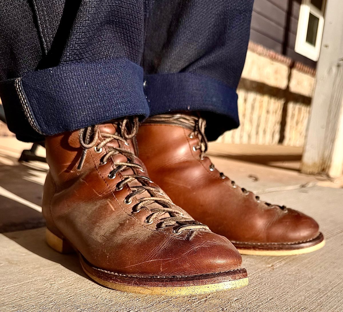 Photo by Bedrock on March 18, 2026 of the Oldspeed MFG Wholecut Monkey in Horween Natural Chromexcel.